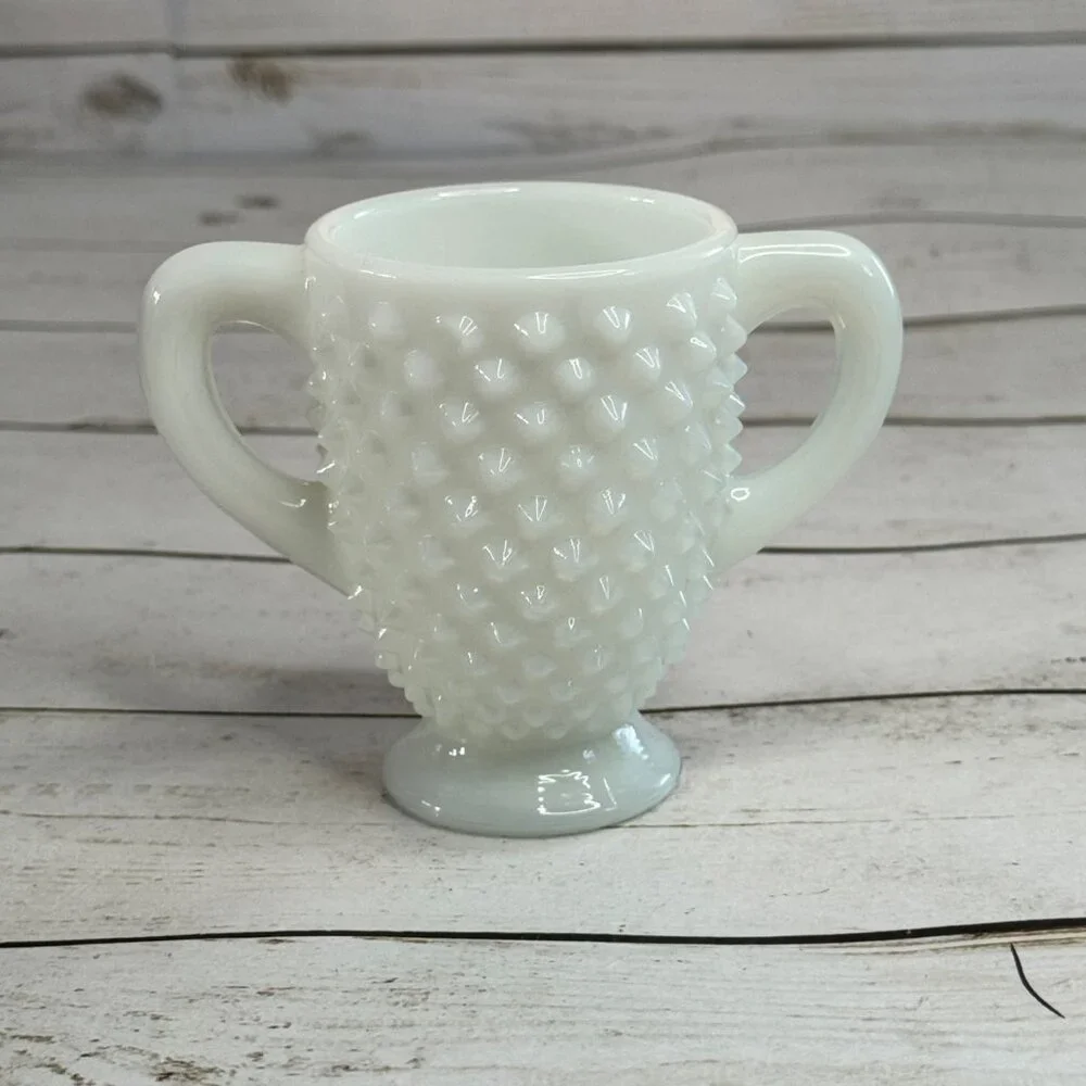 Vintage Fenton Milk Glass Hobnail Creamer & Sugar‎ Bowl Set White